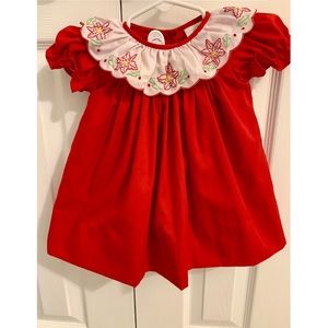 Proper Peony Red Dress w Poinsettias Embroidered